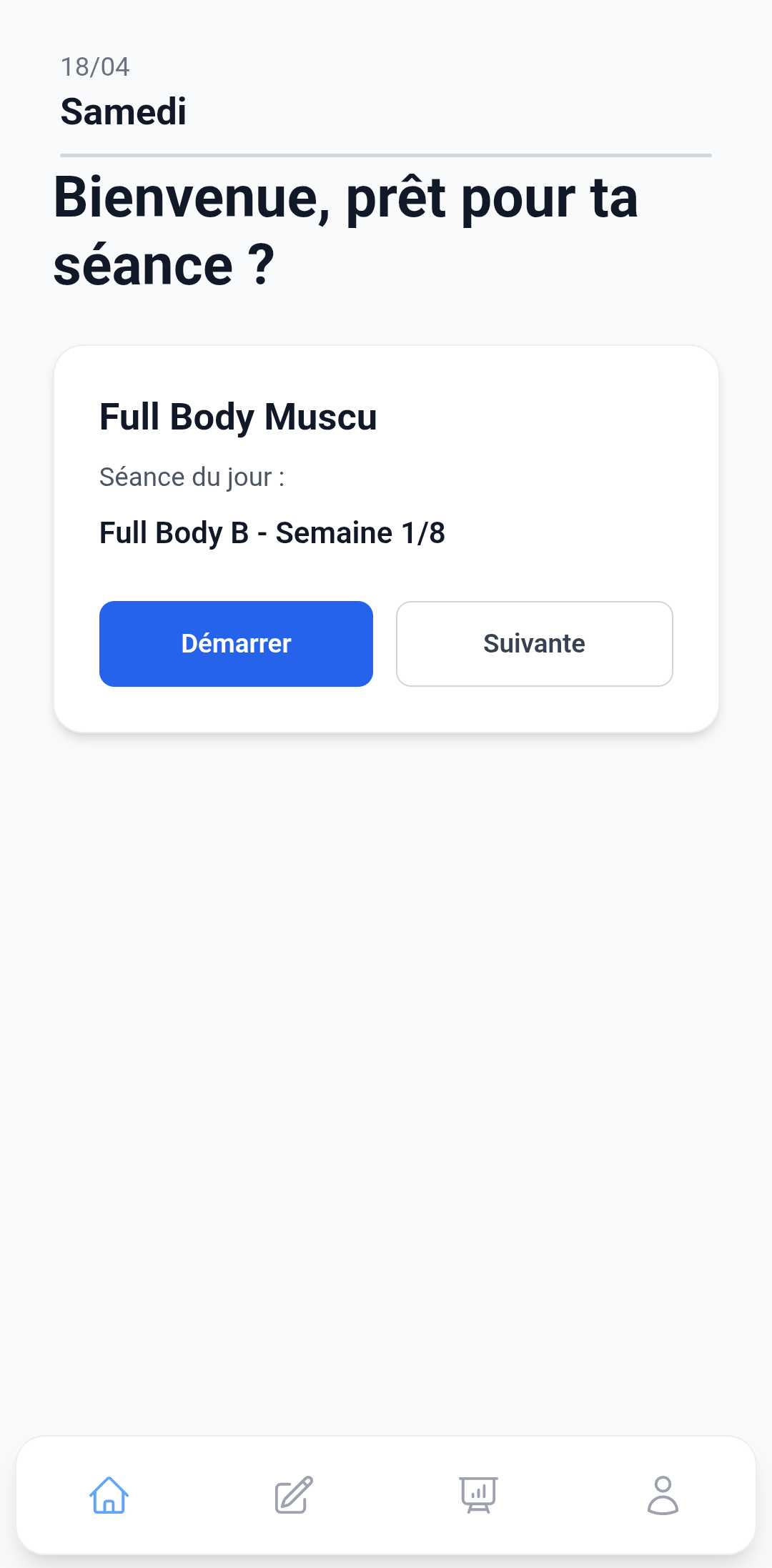 Interface Quantic Gym - Suivi d'entraînement